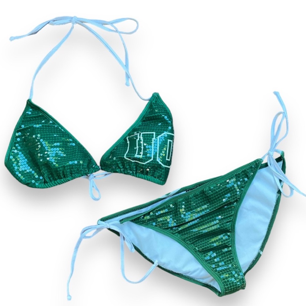 New Miss Fanatic University of Of Oregon Green Sequin String Bikini | Size XL